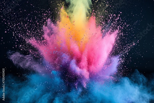 Explosion of colored powder on black background photo