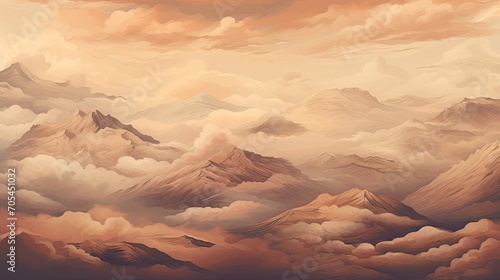Brown Patterned Mountain Skyscape. Generative AI