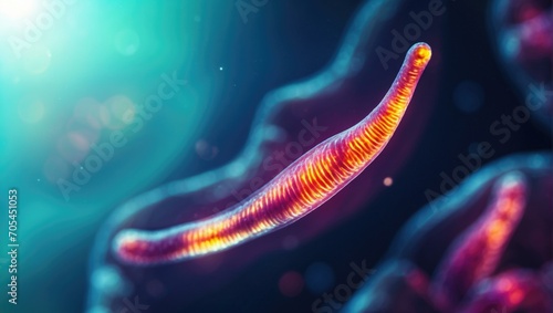 A microscopic parasite worm is seen in a dark background. Generative AI. photo