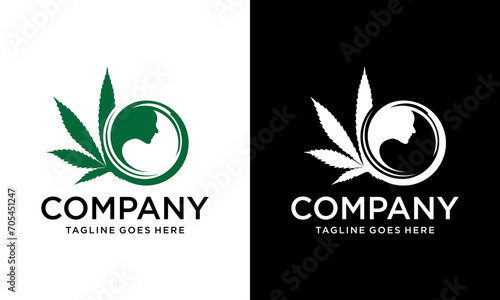 Creative world leaf marijuana logo design, face with cannabis negative space cbd symbol vector illustration.