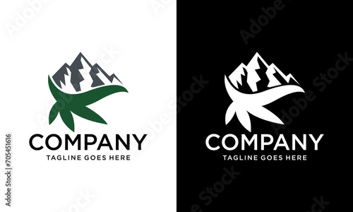 Creative Cannabis Pot Hemp Leaf with Hills Mountain Peaks for CBD or Cultivation logo design