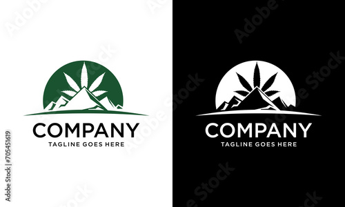 Creative Cannabis Pot Hemp Leaf with Hills Mountain Peaks for CBD or Cultivation logo design