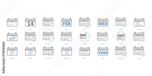 calendar icons set. Set of editable stroke icons.Vector set of calendar