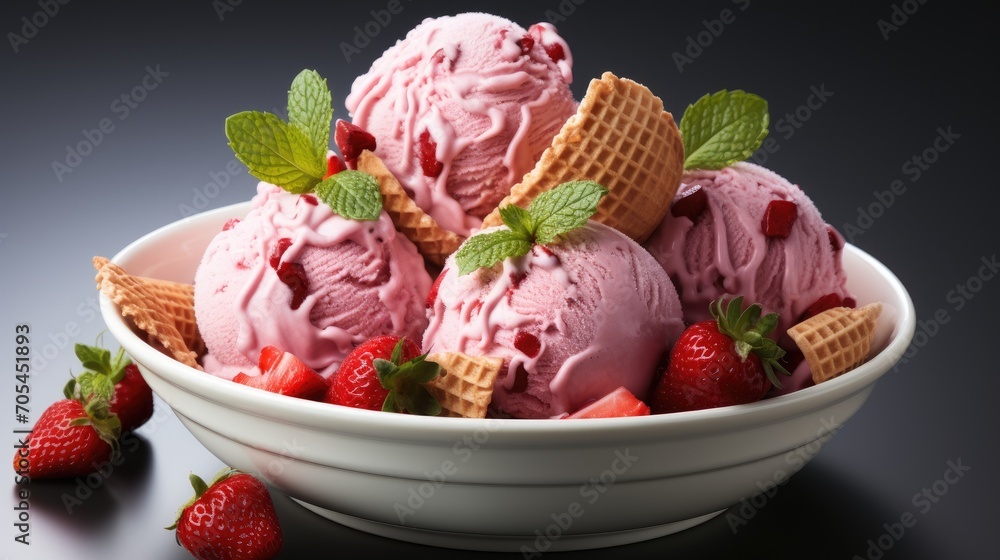 strawberry ice cream and wafers in a white bowl strawberry ice cream and wafers in a white bowl