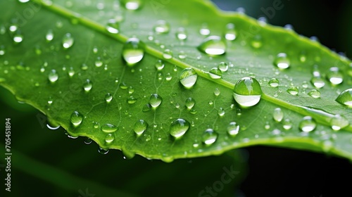Dew on green leaf.. Generative AI