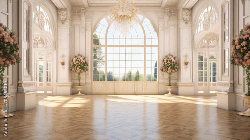 large hall for celebrations Interior of wedding decorations in a luxurious hall