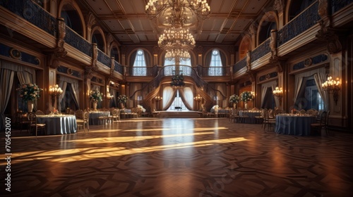 large hall for celebrations Interior of wedding decorations in a luxurious hall photo