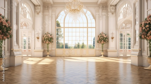 large hall for celebrations Interior of wedding decorations in a luxurious hall photo
