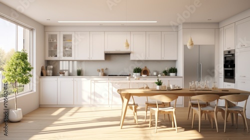 Elegant White Modern Kitchen Interior Design 3D Visualization