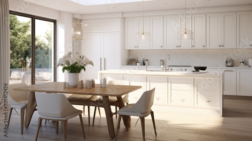Elegant White Modern Kitchen Interior Design 3D Visualization