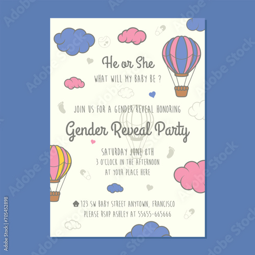 Gender Reveal Party Invitation Card Vector Illustration