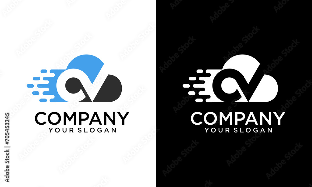 Naklejka premium Letter CV logo with cloud symbol Vector design concept.