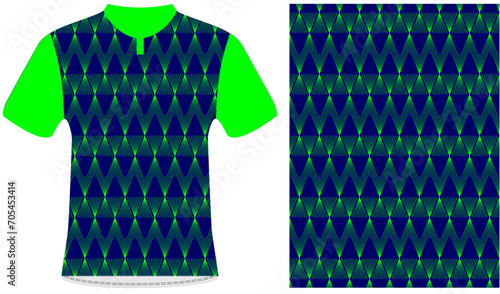 Jersey design sublimation t shirt Premium geometric pattern and wallpaper for walls colour flu green on nevi blue photo