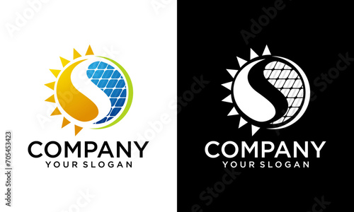Creative Solar logo with letter S concept, solar panel s letter concept design template