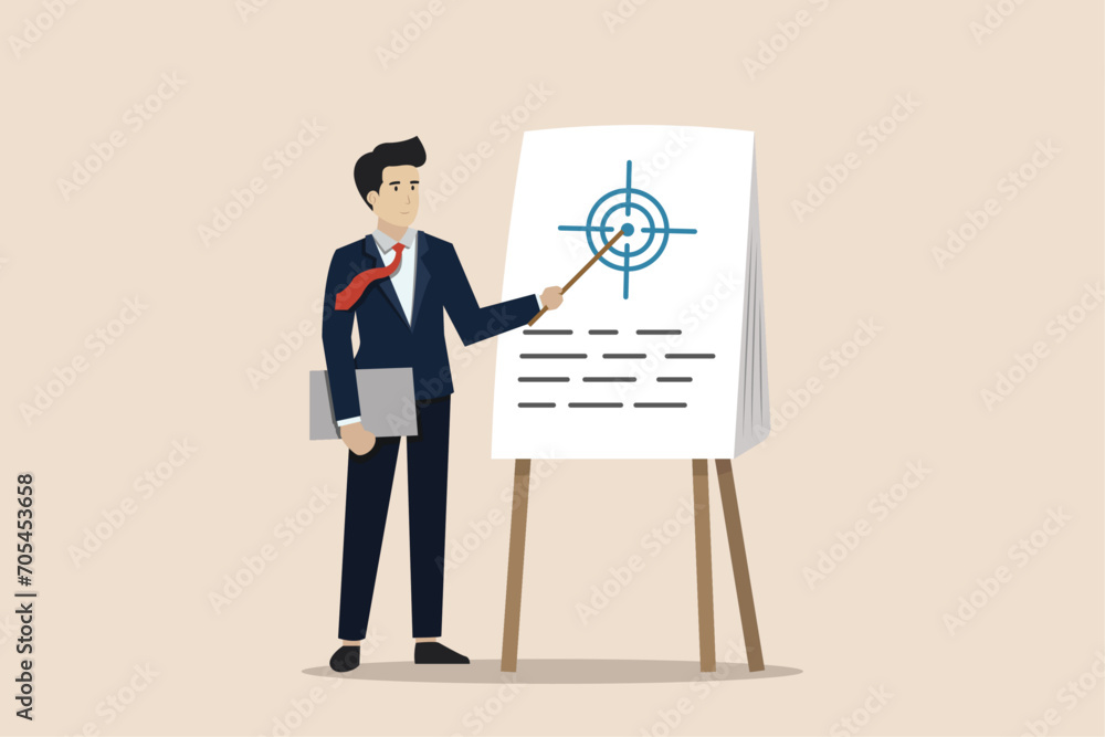 Scope of work, goal and target concept, plan or strategy in project management, smart businessman project manager present scope of work in meeting.