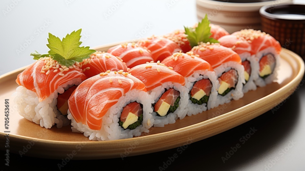 Japanese food, salmon Toro or Salmon sushi nigiri Japanese food, salmon Toro or Salmon sushi nigiri