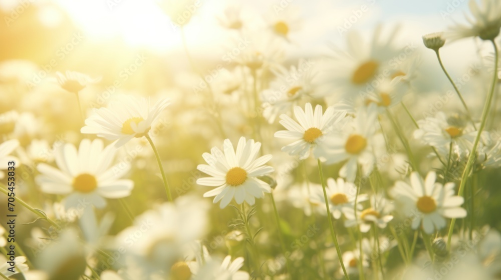 a field of white daisies swaying in the wind,