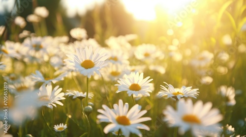 a field of white daisies swaying in the wind, © venusvi
