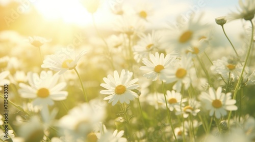 a field of white daisies swaying in the wind 