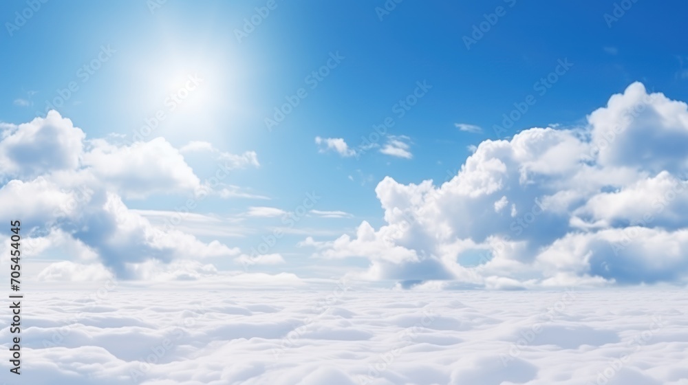 White fluffy clouds float across the blue sky during the daytime. The beautiful sky is moving full of airy snow-white clouds. White fluffy clouds float across the blue sky during the daytime. The beautiful sky is moving full of airy snow-white clouds.