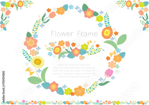オシャレな花のフレーム_カラフル