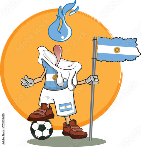 Cool soccer character of argentina national team holding a flag, with orange circle background. good for t-shirt design