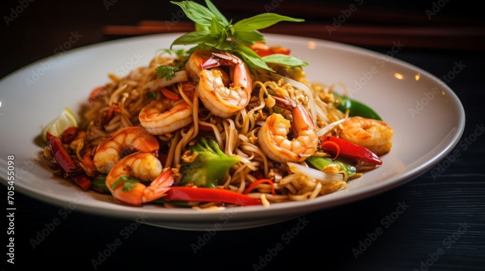 Stir-Fried Noodles with Vegetables on Plate