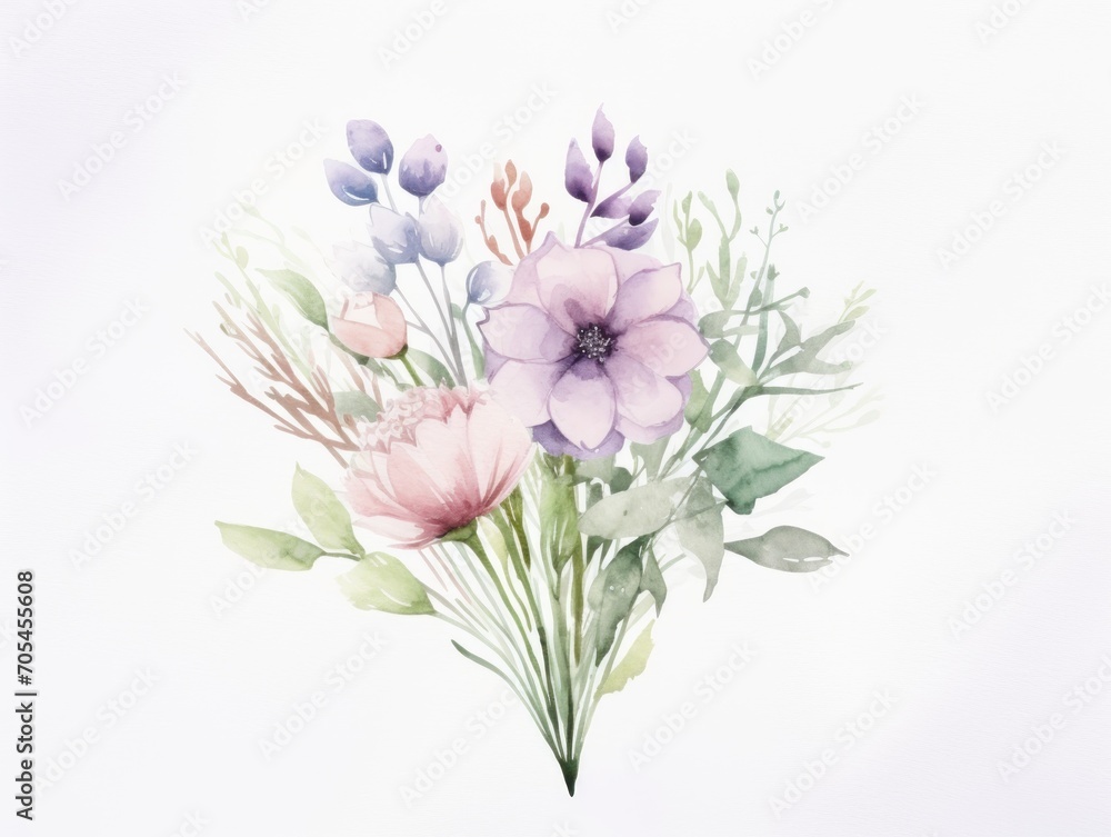 Small bouquet flowers in watercolor background, card background frame, clipart for greeting cards, save the date. Perfect concept for wedding, Mother's Day, Valentine's Day, 8 March.
