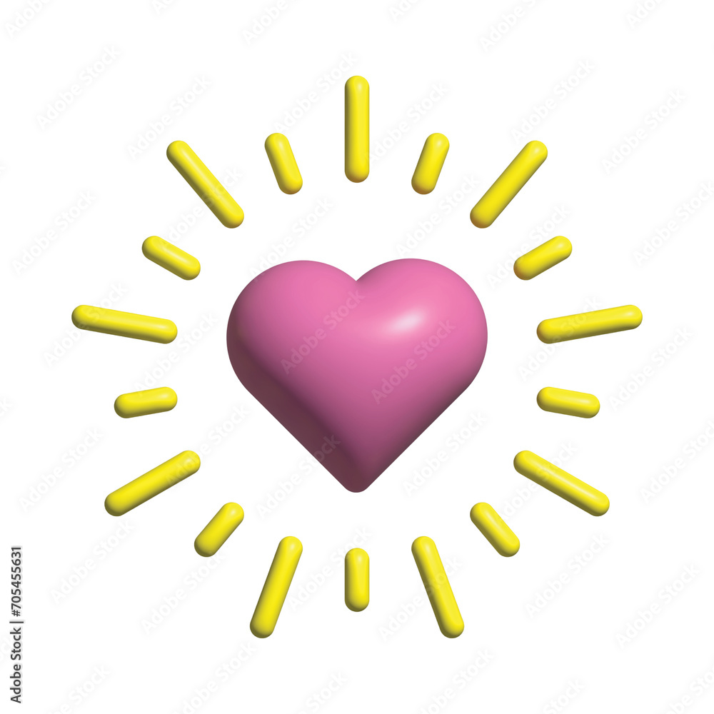 Obraz premium 3D Heart rendering with sparkles. Valentines day. Social media emoji. Pink heart emoticon. Love mood isolated on transparent.
