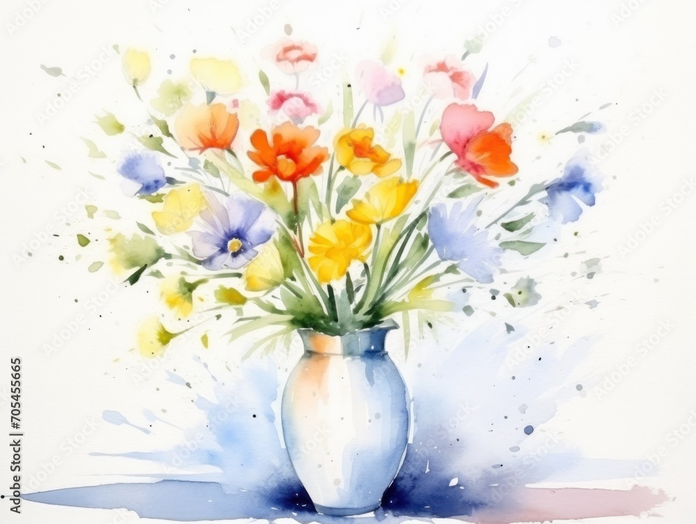 Bouquet of flowers in a vase flowers in watercolor background, card background frame, clipart for greeting cards, save the date. Perfect concept for wedding, Mother's Day, Valentine's Day, 8 March. Bouquet of flowers in a vase flowers in watercolor background, card background frame, clipart for greeting cards, save the date. Perfect concept for wedding, Mother's Day, Valentine's Day, 8 March.