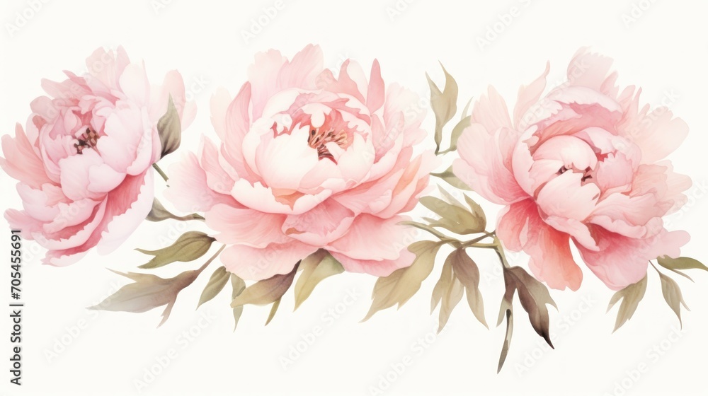 Peonies flowers in watercolor background, card background frame, clipart for greeting cards, save the date. Perfect concept for wedding, Mother's Day, Valentine's Day, 8 March.