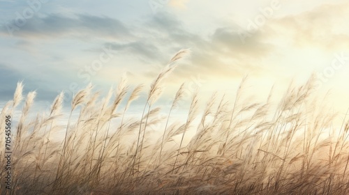 Tall grasses and clouds. Generative AI
