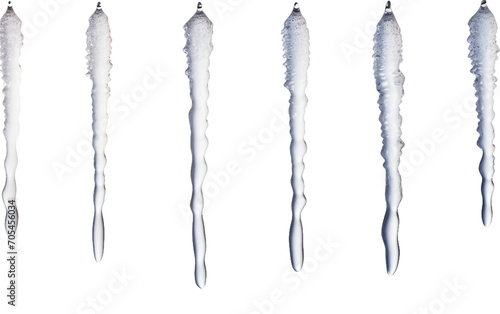 Glistening Icicles Hanging from Roof Isolated on Transparent Background PNG.
