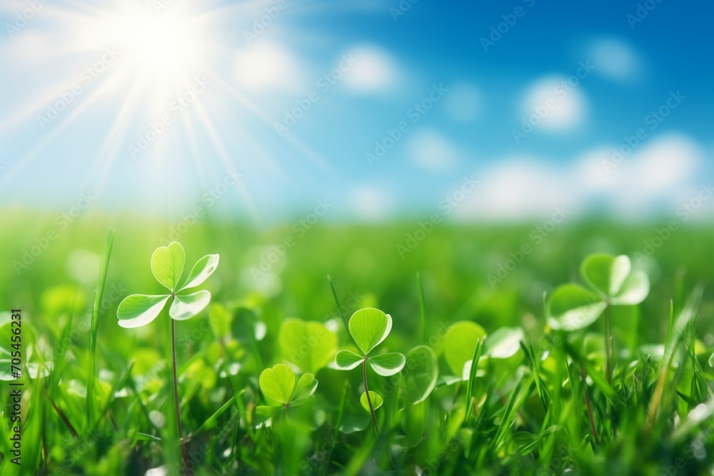 Vibrant Green Clover in Sunlight for St. Patrick's Day Celebrations Vibrant Green Clover in Sunlight for St. Patrick's Day Celebrations