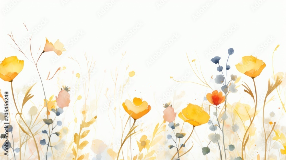 Wildflowers flowers in watercolor background, card background frame, clipart for greeting cards, save the date. Perfect concept for wedding, Mother's Day, Valentine's Day, 8 March.