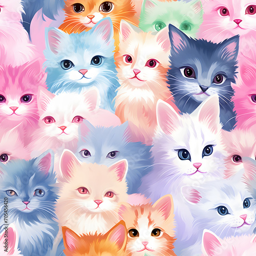 Kittens, Watercolor, soft pastels, vector, Seamless patterns