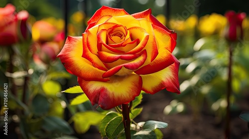 Yellow and red rose in nature.. Generative AI photo