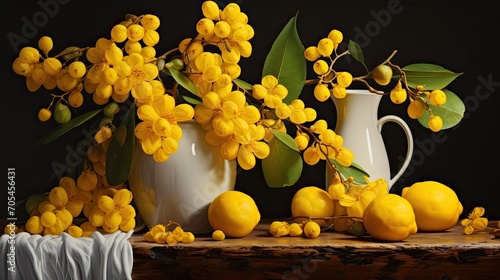 Yellow flowers with brown fruit.. Generative AI