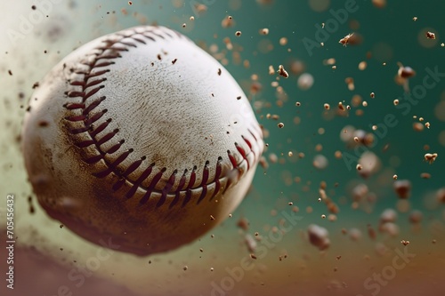 : A baseball caught in the frame just after being struck by a powerful swing, showcasing the distortion of the ball as it leaves the bat. The baseball diamond is subtly blurred, highlighting the 
