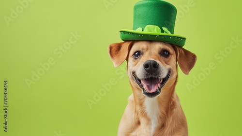 Cheerful Dog in Green Top-Hat for St. Patrick's Day Festivities © Tessa