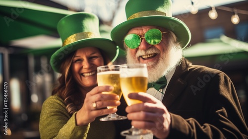 Joyful Couple Celebrating with Green Hats and Beer: St. Patrick's Day