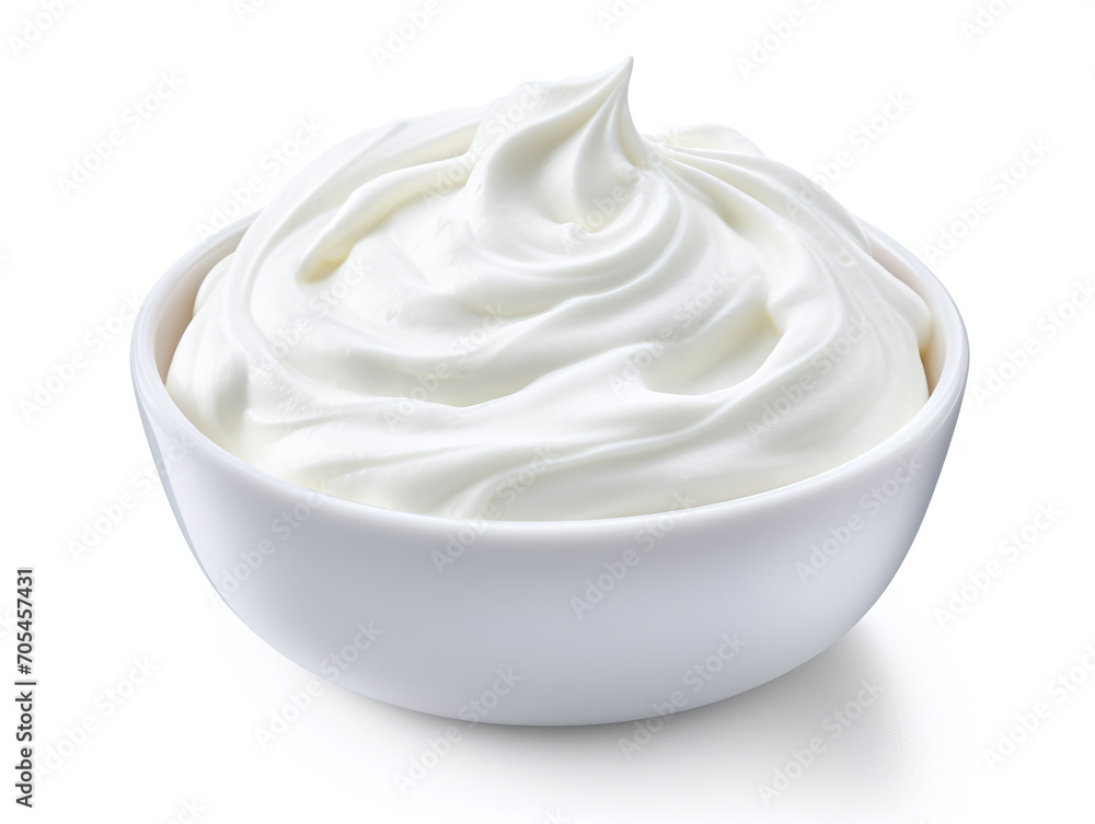 Fresh greek yougurt in a bowl isolated on white background. Fresh greek yougurt in a bowl isolated on white background.