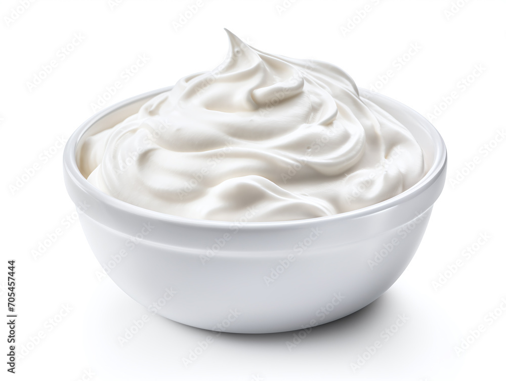 Fresh greek yougurt in a bowl isolated on white background. Fresh greek yougurt in a bowl isolated on white background.