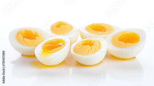 Sliced boiled eggs isolated on white background.