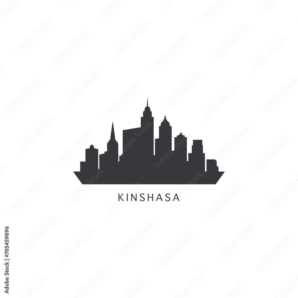 Kinshasa  cityscape skyline city panorama vector flat modern logo icon. Democratic Republic of the Congo emblem idea with landmarks and building silhouettes. Isolated graphic