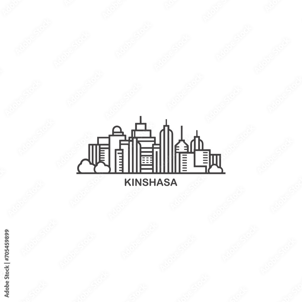 Kinshasa  cityscape skyline city panorama vector flat modern logo icon. Democratic Republic of the Congo emblem idea with landmarks and building silhouettes. Isolated thin line graphic