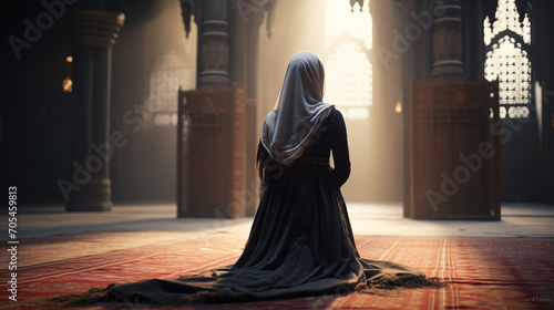 Muslim women praying in a mosque.