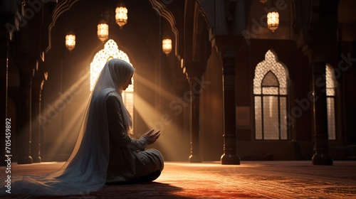 Muslim women praying in a mosque.