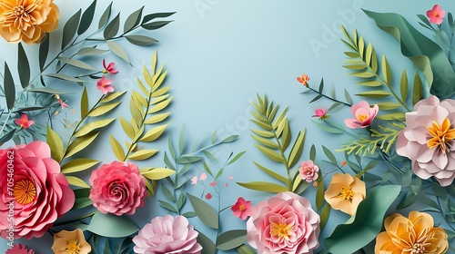 Happy Women's day floral decorations in paper art style. Ai generative