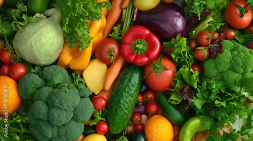 Organic fruits and vegetables background.